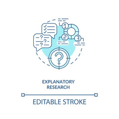 Explanatory research concept icon. Researcher exploring research idea thin line illustration. Experimentation and hypothesis. Vector isolated outline RGB color drawing. Editable stroke