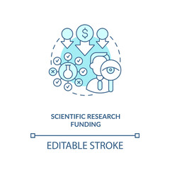 Scientific research funding concept icon. Sponsorships of scientific research thin line illustration. Getting grant for experimentation. Financing of scientific developments. Editable stroke
