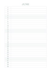 Calendar for 2021, a month for entries for every day