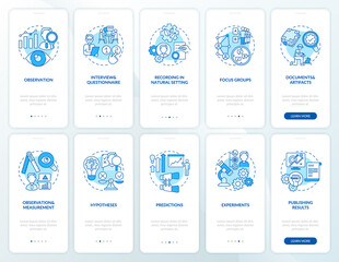 Science research onboarding mobile app page screen with concepts set. Experiments and hypothesis walkthrough 5 steps graphic instructions. UI vector template with RGB color illustrations