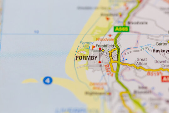 02-24-2021 Portsmouth, Hampshire, UK Formby shown on a road map or geography map