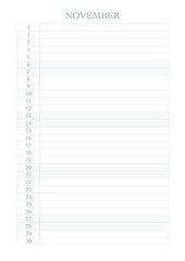 Calendar for 2021, a month for entries for every day