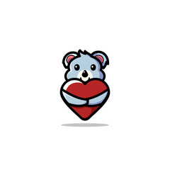 Cute Koala Cartoon Character Hug A Love Vector Illustration Design.