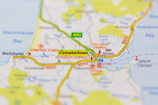 02-24-2021 Portsmouth, Hampshire, UK Campbeltown shown on a road map or geography map