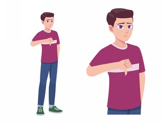 Men or Boy Thumbs Down Dislike and Disappointed Expression Pose Cartoon Illustration