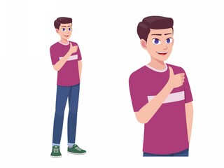 Men or Boy Like and Agree Thumbs Up Expression Pose Cartoon Illustration