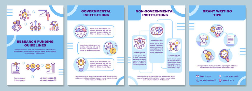 Research funding guidelines brochure template. Government institutions. Flyer, booklet, leaflet print, cover design with linear icons. Vector layouts for magazines, annual reports, advertising posters