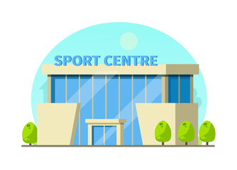 Municipal Gym buildings. Fitness center modern architecture building, sport house in summer urban landscape of cityscape cartoon vector
