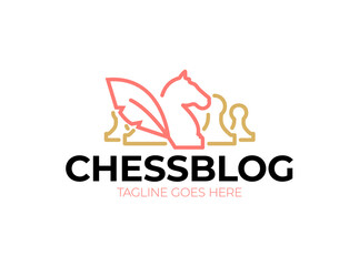 Fototapeta na wymiar Chess blog vector logo. Vintage classic badge emblem chess club, chess tournament logo vector icon Knights And Pawns