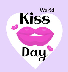 world kiss day card with lips. International kissing day. Vector illustration
