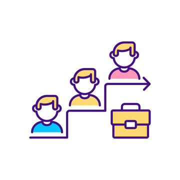 Job promotion RGB color icon. Getting better skills. Organization workers oppertunity path. Getting new position while working on project. Salary uprising. Isolated vector illustration