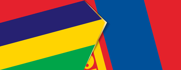 Mauritius and Mongolia flags, two vector flags.