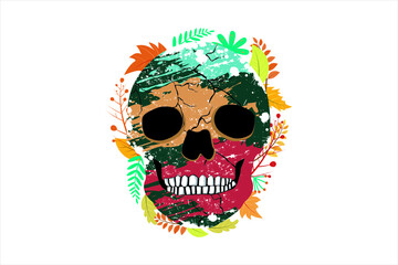 Skull with flower illustration