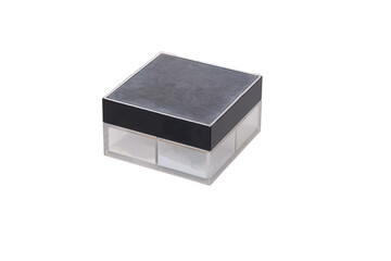 Rejection of plastic concept. Empty cosmetic glass bottle isolated on white background