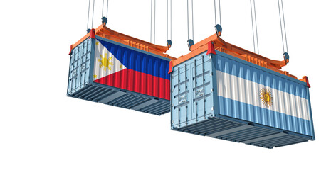 Freight containers with Argentina and Philippines flag. 3D Rendering 