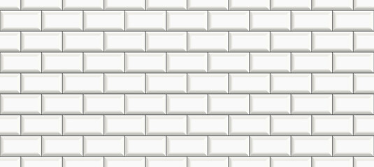 Fototapeta premium subway tile background. white brick seamless patter for kitchen backsplash, bathroom wall, shower. ceramic vector texture