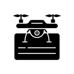 Drone license black glyph icon. Issuance of permits for drone flights. Drone piloting training courses. Regulatory authority. Silhouette symbol on white space. Vector isolated illustration