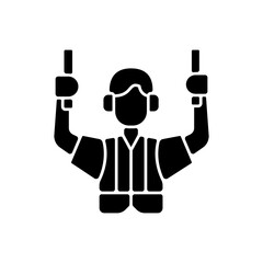 Ground handling black glyph icon. Professional service in airport. Civil aviation issues. Safety flight guarantee. Occupation. Silhouette symbol on white space. Vector isolated illustration