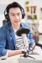 man make podcast in studio