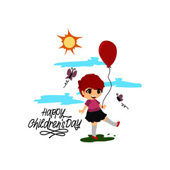 Kid Holding Balloon Illustration. Happy Children's Day