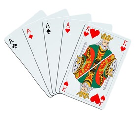 Quatre as et un roi isol&eacute;s sur fond blanc