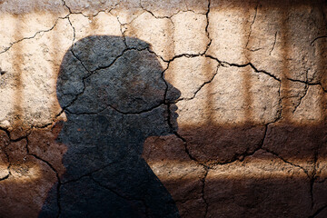 Portrait Silhouette Woman with Cracked Desert Earth Face Skin