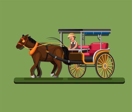 Delman aka horse carriage indonesian traditional transportation concept in cartoon illustration vector