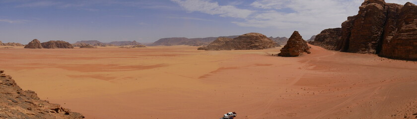 Panoramaaufnahme Wüste Wadi Rum, Jordanien