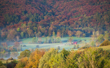 autumn landscape in the Beskid Niski mountains - obrazy, fototapety, plakaty