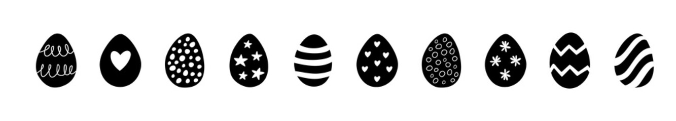 Easter set of doodle eggs illustrations isolated on white background.