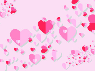 Red, pink and white flying hearts background