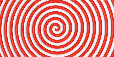 Red white round abstract spiral background. Spiral in retro pop art style. 3d illustration