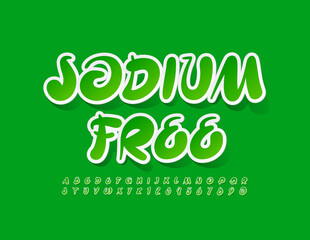 Vector health sign Sodium Free. Artistic green Font. Sticker Alphabet Letters and Numbers set