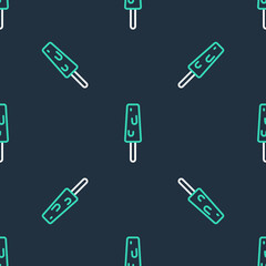 Line Ice cream on stick icon isolated seamless pattern on black background. Sweet symbol. Vector.