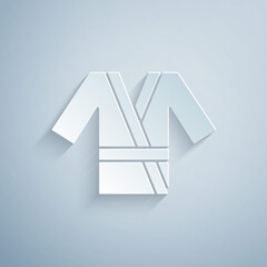 Paper cut Japanese traditional costume Kimono icon isolated on grey background. Paper art style. Vector.