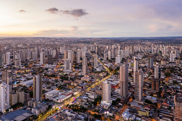 Fototapeta premium sunset with buildings in the western sector of Goiania, Goiás, Brazil,