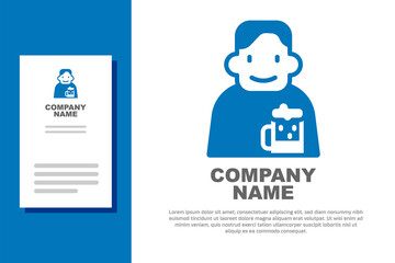 Blue Happy man with beer icon isolated on white background. Logo design template element. Vector.