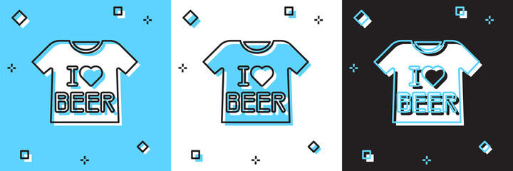 Set Beer T-shirt icon isolated on blue and white, black background. Vector.