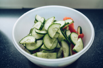 vegetable salad with cut tomatoes and cucumbers