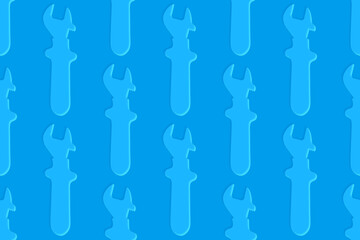 Adjustable wrench seamless pattern. Background from a metal adjustable wrench.