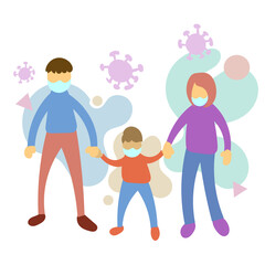 Family wearing face mask to prevent COVID-19 and PM 2.5. People wear Protective mask Coronavirus infection To travel to the community Or a place that is at risk And tourism. Health care insurance
