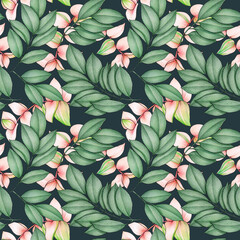 Seamless pattern with pink and green foliage