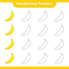 Handwriting practice. Tracing lines of Banana. Educational children game, printable worksheet, vector illustration