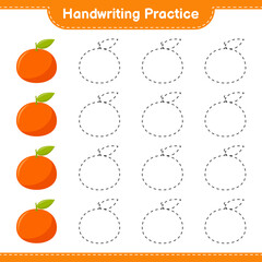 Handwriting practice. Tracing lines of Tangerin. Educational children game, printable worksheet, vector illustration
