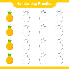 Handwriting practice. Tracing lines of Pineapple. Educational children game, printable worksheet, vector illustration