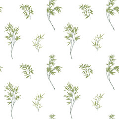 Seamless pattern with bamboo branches on white backround