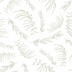 Vector seamless pattern with stroked silhouettes of field plants. Stylish design in vintage style. Hand drawn floral illustration.