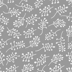 Fototapeta na wymiar Abstract seamless pattern with white field plants on a gray background. Delicate vector background.