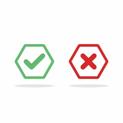 Check and wrong marks, Tick and cross marks, Accepted/Rejected, Approved/Disapproved, Yes/No, Right/Wrong, Green/Red, Correct/False, Ok/Not Ok - vector mark symbols in green and red. Isolated icon.
