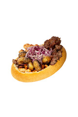 Kebap, roasted meat and vegetables on grill